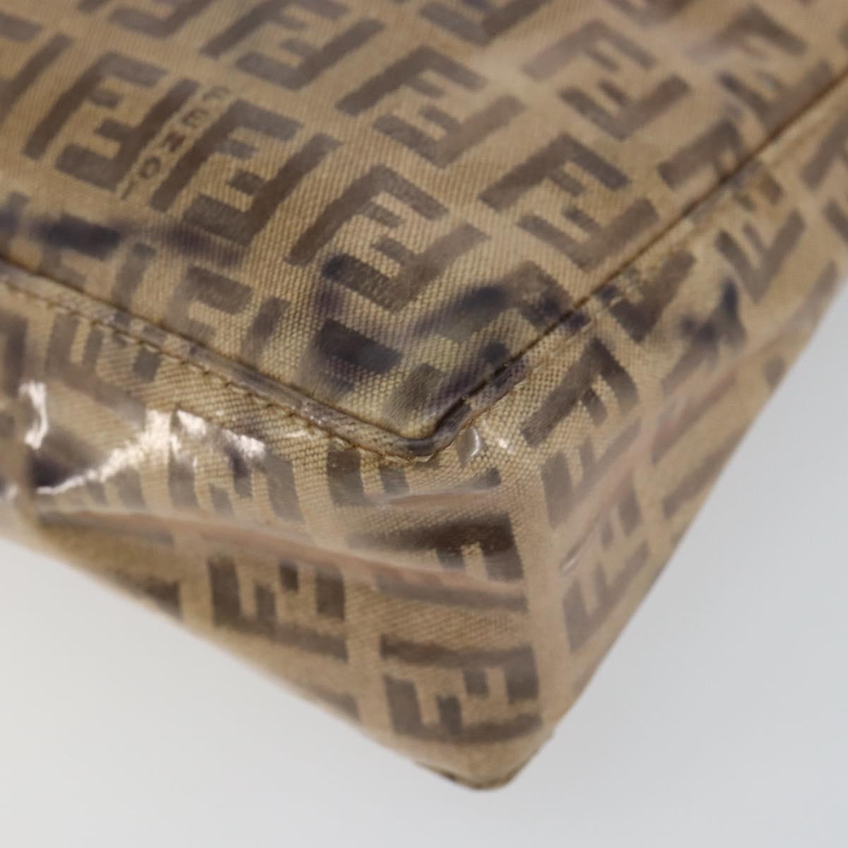 FENDI Zucchino Canvas Hand Bag Enamel Brown Gold Auth hk3118