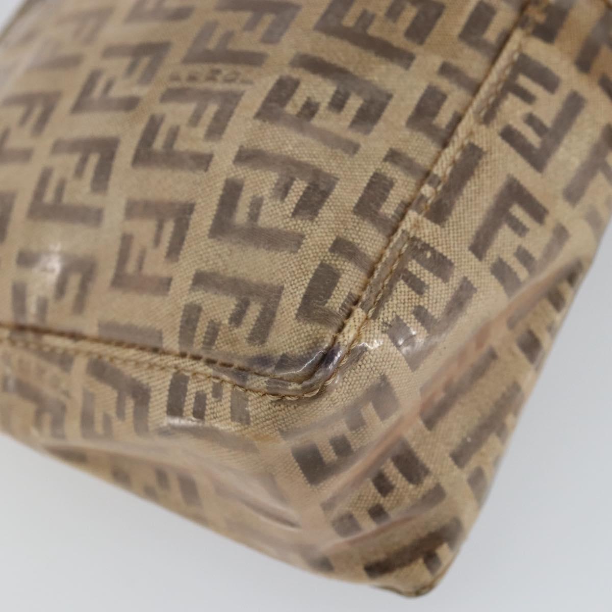 FENDI Zucchino Canvas Hand Bag Enamel Brown Gold Auth hk3118
