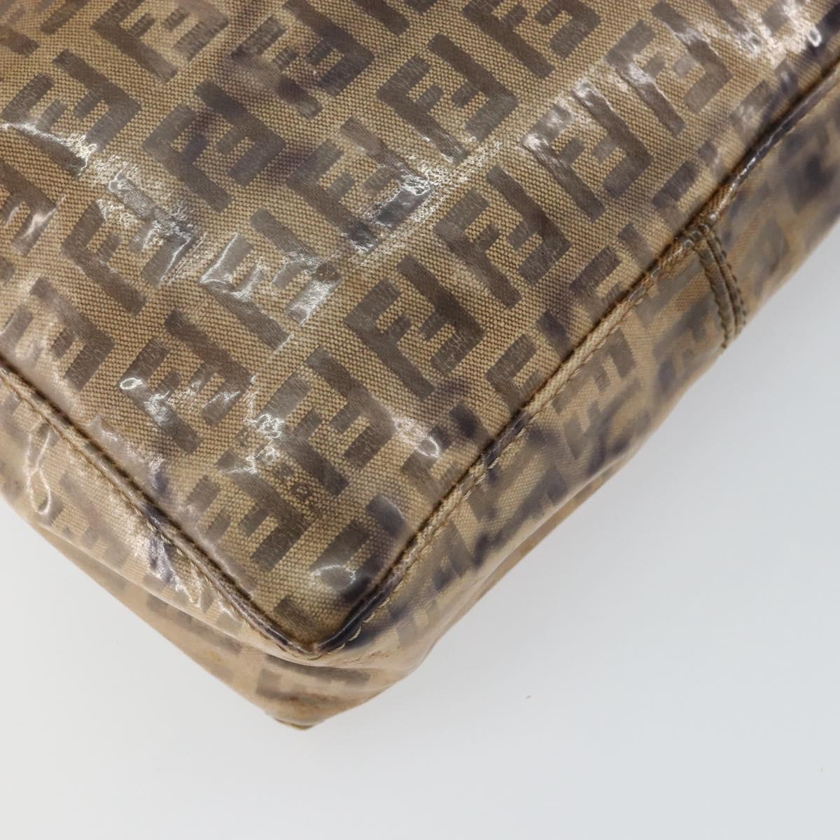 FENDI Zucchino Canvas Hand Bag Enamel Brown Gold Auth hk3118