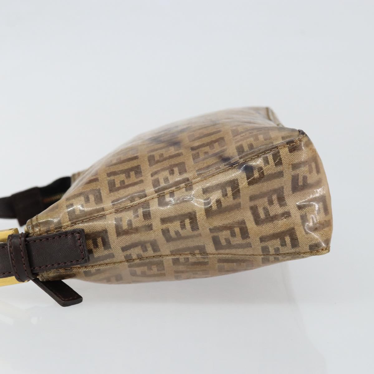 FENDI Zucchino Canvas Hand Bag Enamel Brown Gold Auth hk3118