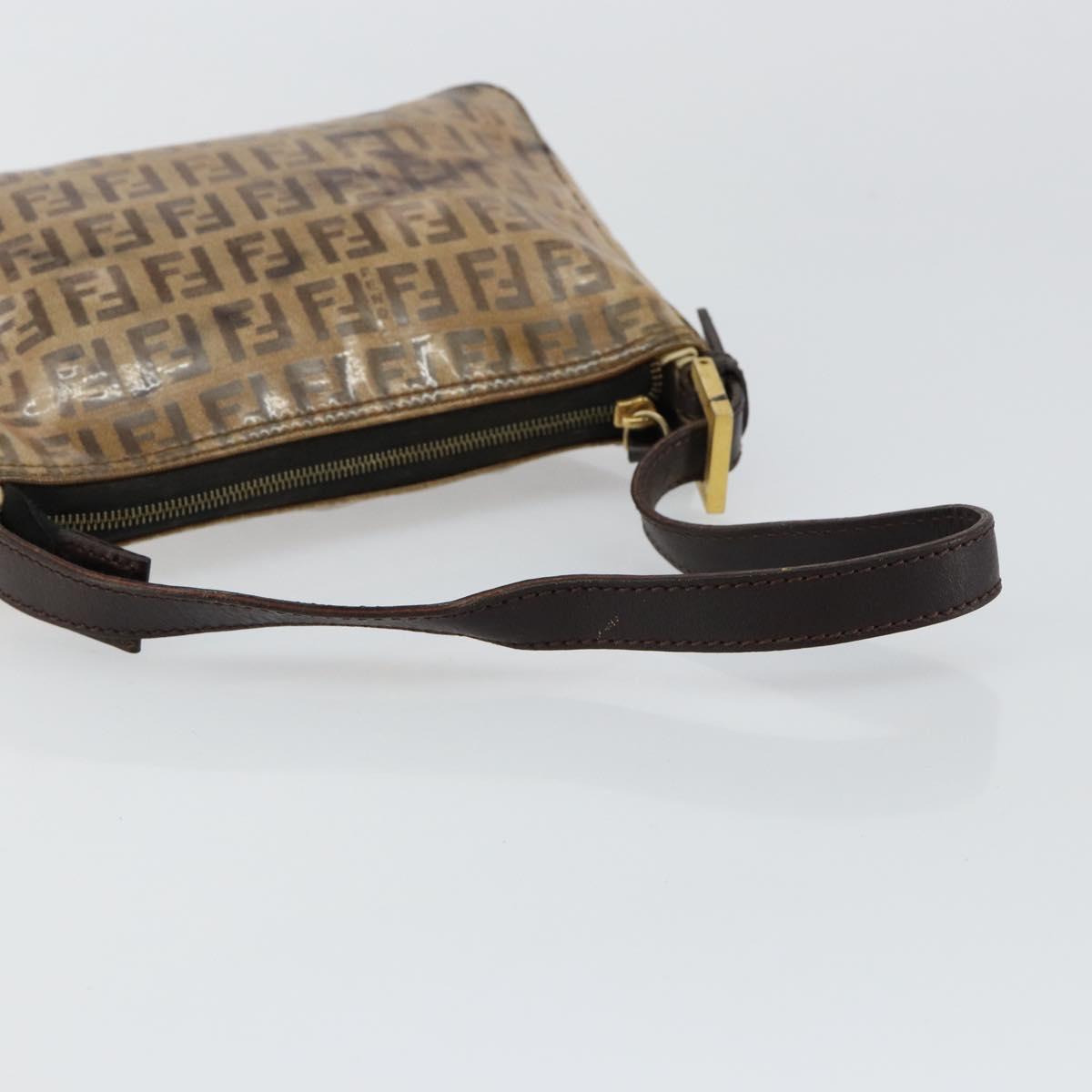 FENDI Zucchino Canvas Hand Bag Enamel Brown Gold Auth hk3118