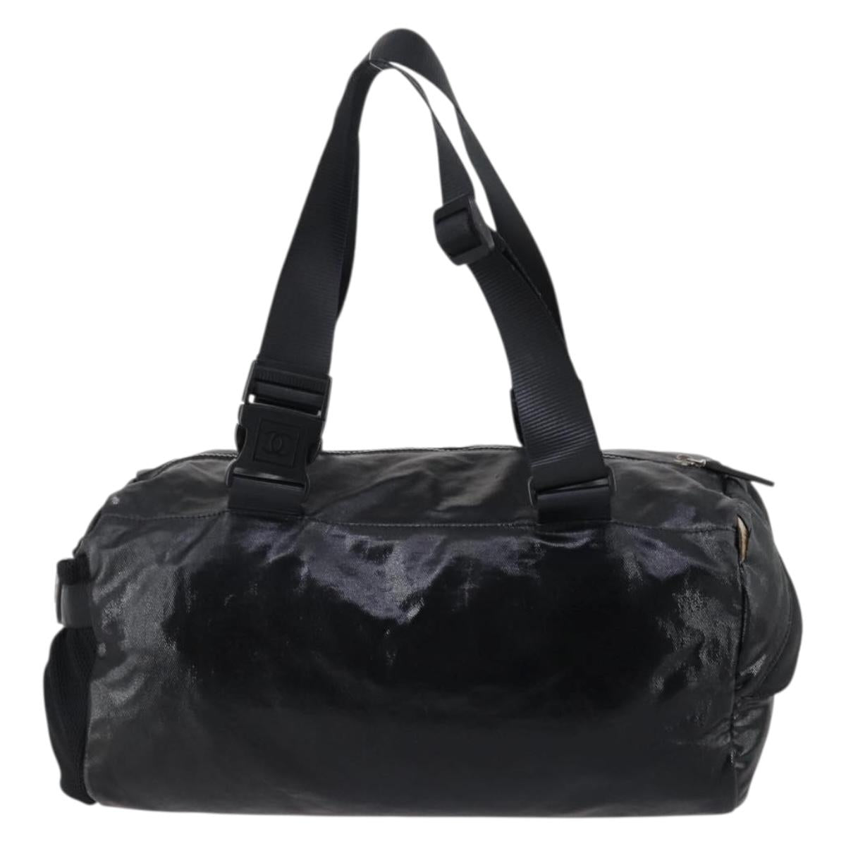 CHANEL Sports Boston Bag PVC Canvas Black Silver CC Auth hk3120