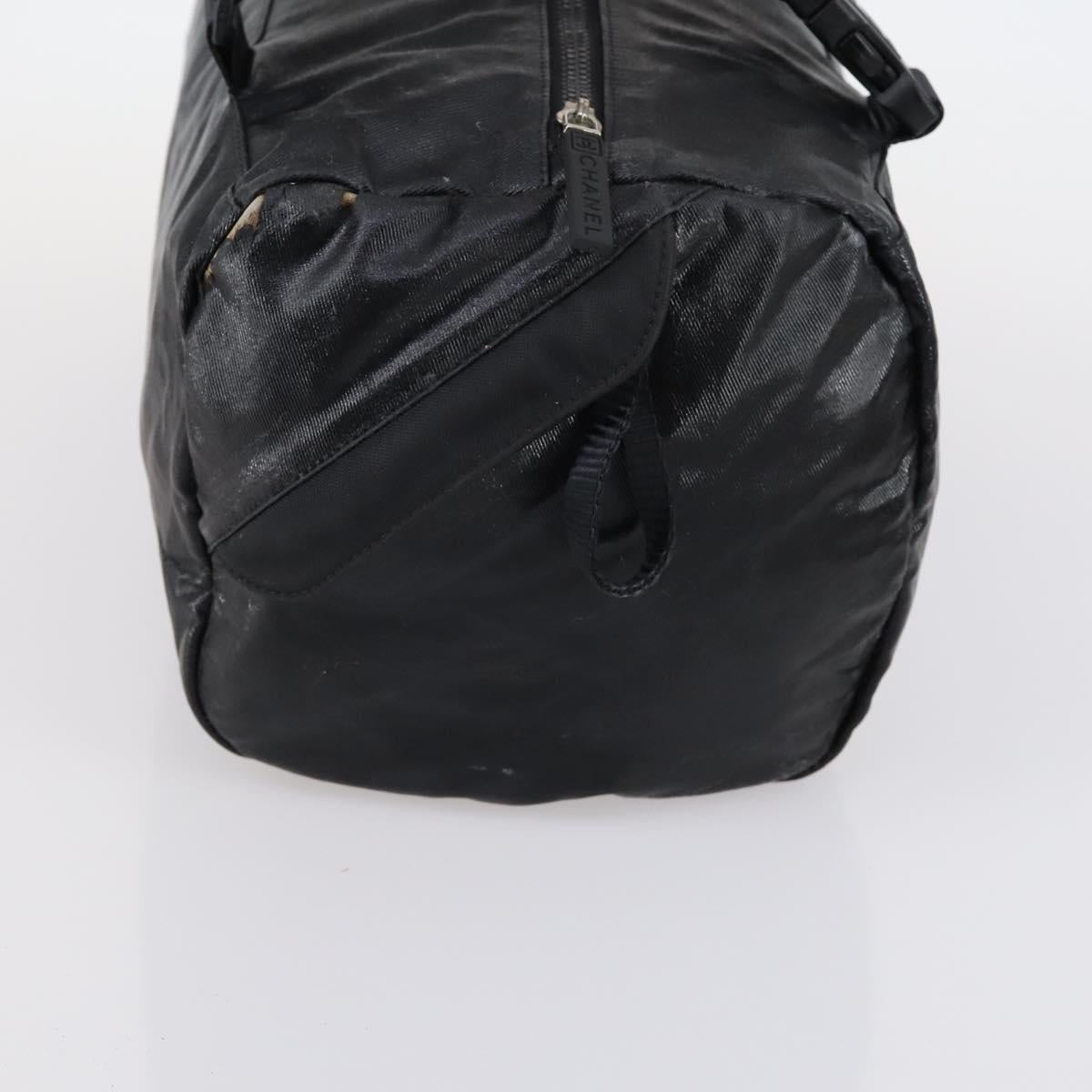 CHANEL Sports Boston Bag PVC Canvas Black Silver CC Auth hk3120