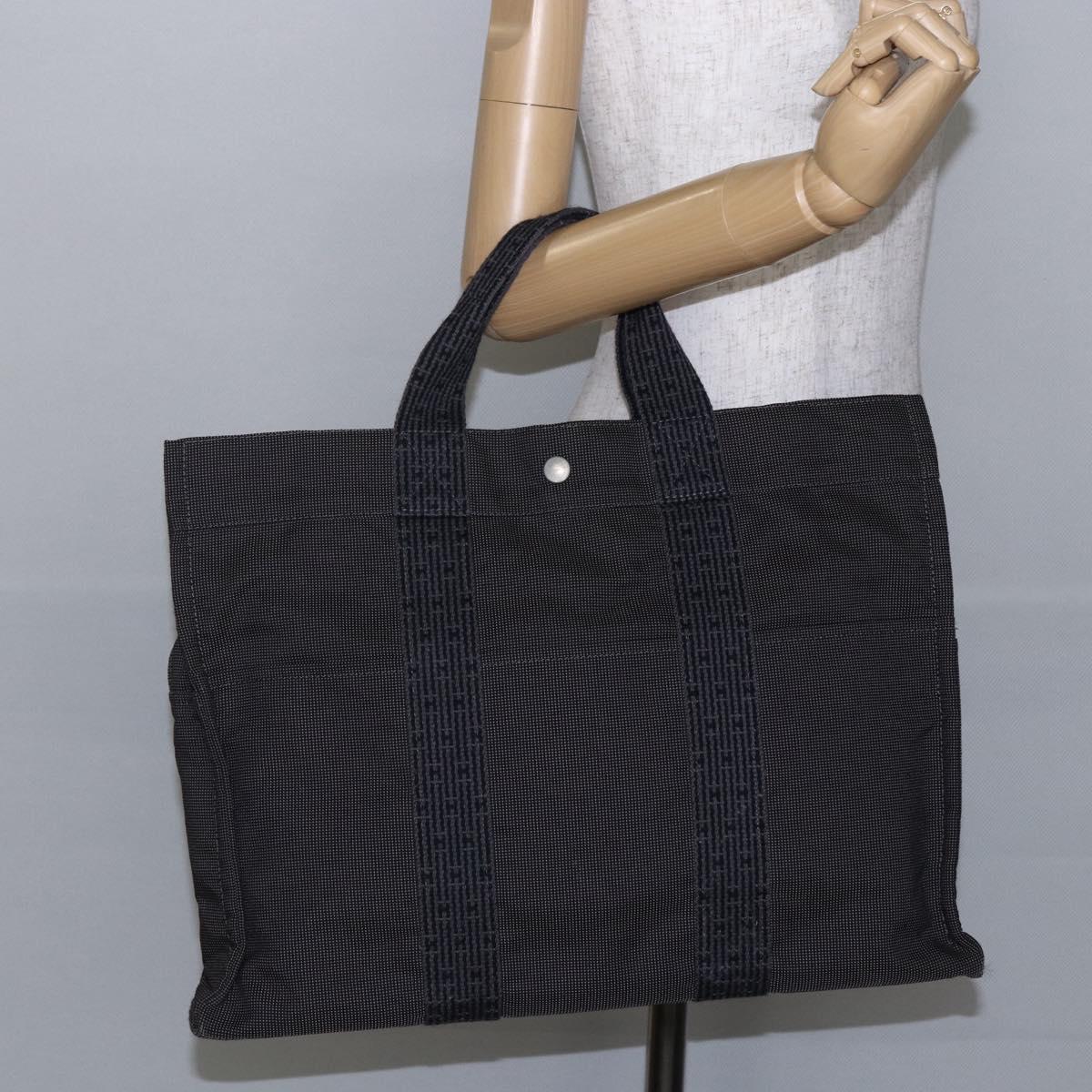 HERMES Her Line MM Hand Bag Canvas Gray Auth hk3127