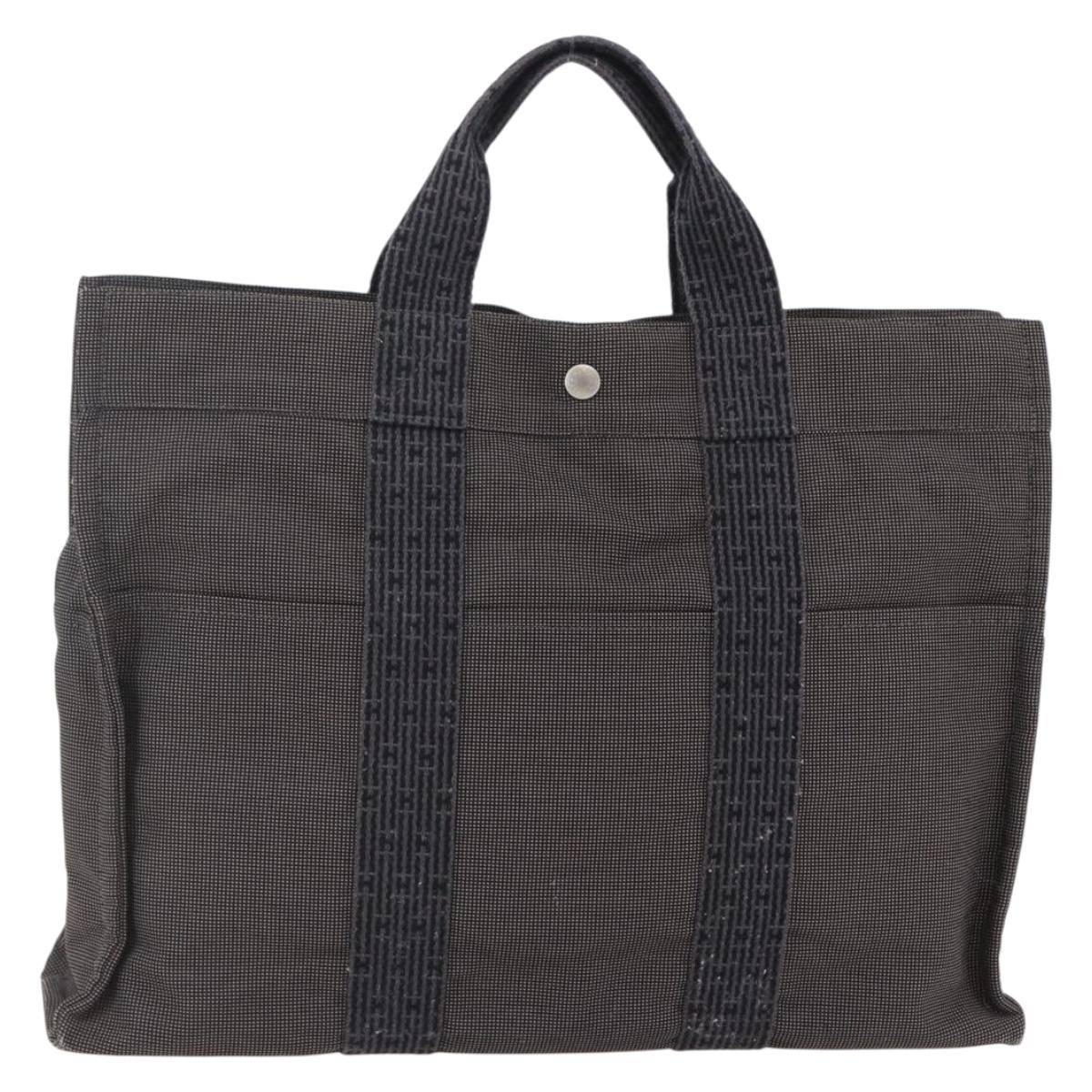 HERMES Her Line MM Hand Bag Canvas Gray Auth hk3127