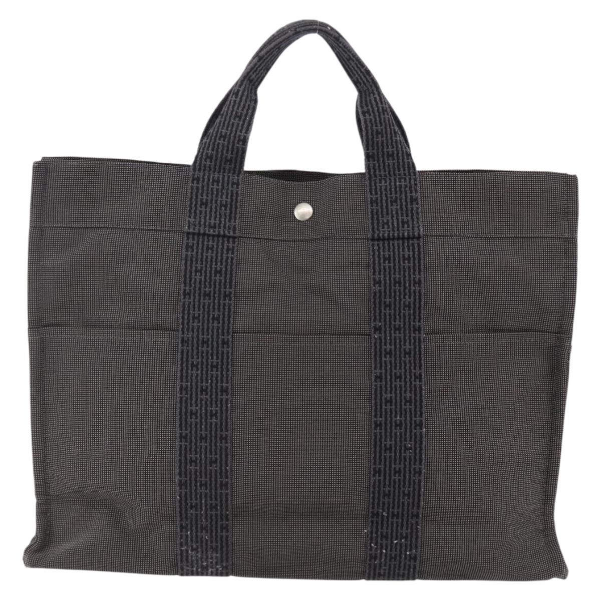 HERMES Her Line MM Hand Bag Canvas Gray Auth hk3127