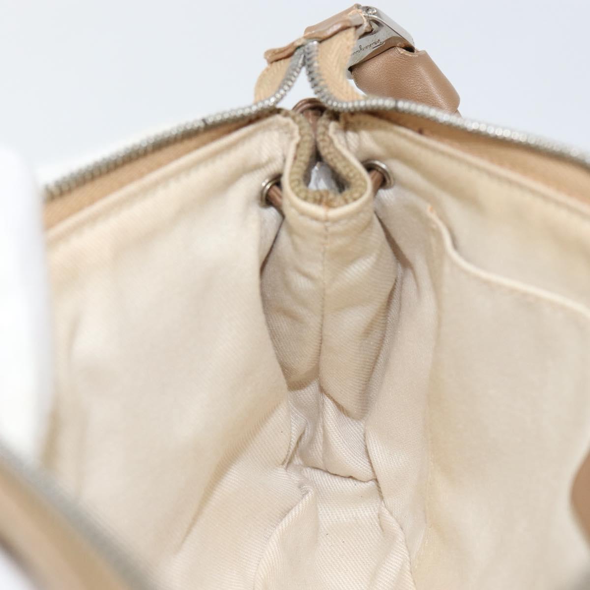 Salvatore Ferragamo Vala Shoulder Bag Nylon Beige Silver Auth hk3128