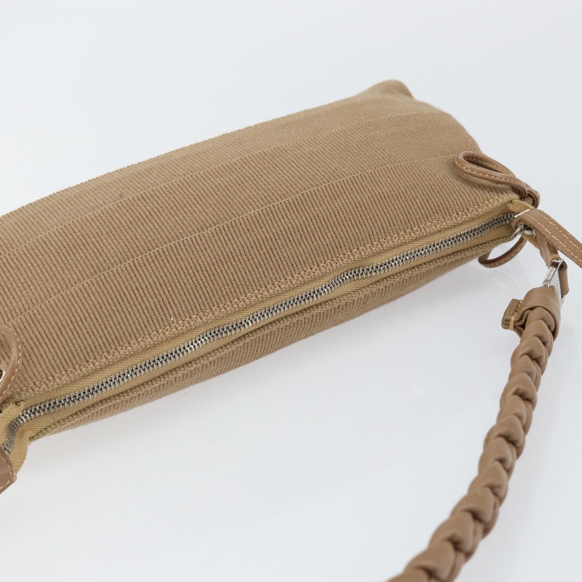 Salvatore Ferragamo Vala Shoulder Bag Nylon Beige Silver Auth hk3128