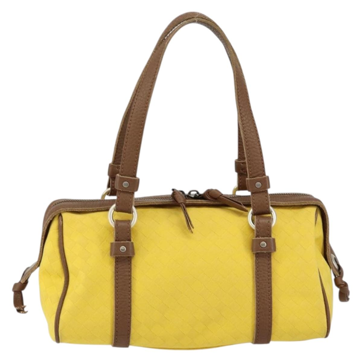 BOTTEGA VENETA INTRECCIATO Hand Bag Canvas Yellow Gold Auth hk3145