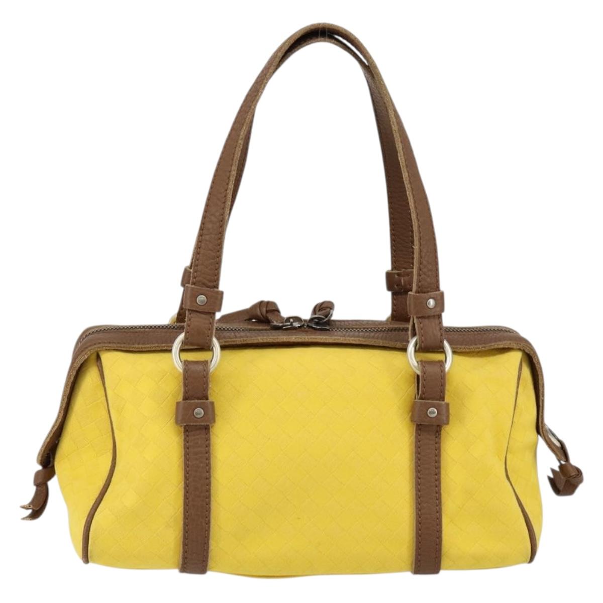 BOTTEGA VENETA INTRECCIATO Hand Bag Canvas Yellow Gold Auth hk3145