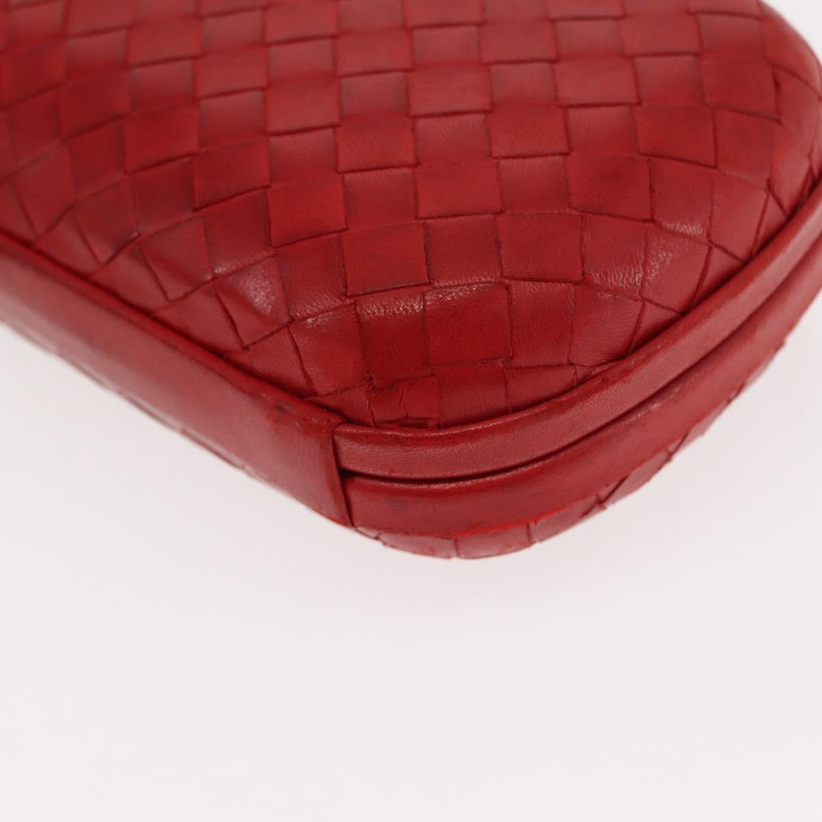 BOTTEGA VENETA INTRECCIATO Pouch Leather Red Gold Auth hk3161