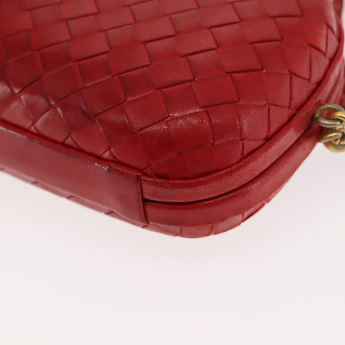 BOTTEGA VENETA INTRECCIATO Pouch Leather Red Gold Auth hk3161