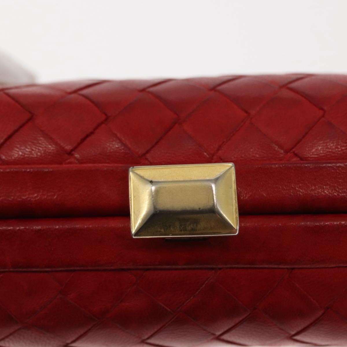 BOTTEGA VENETA INTRECCIATO Pouch Leather Red Gold Auth hk3161