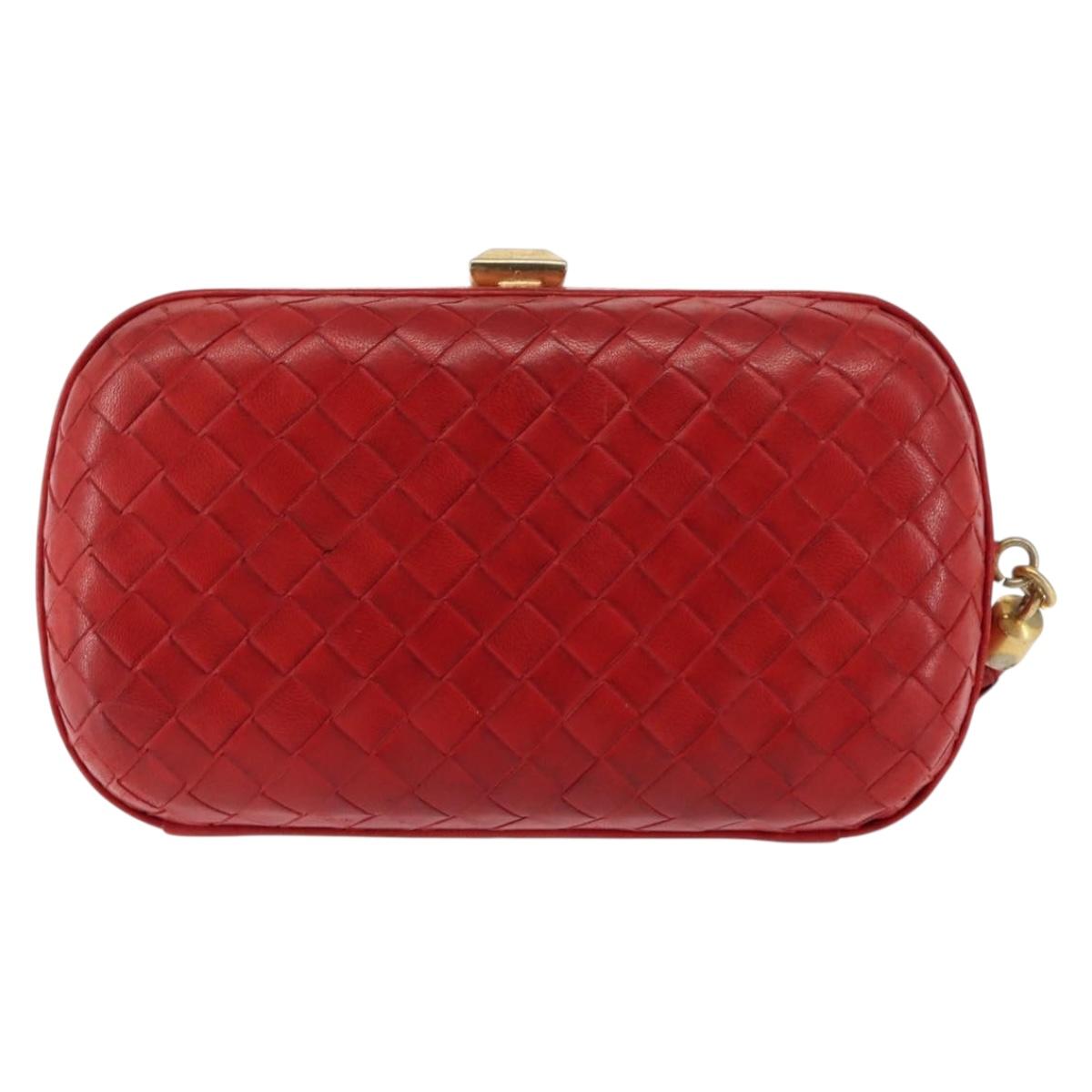 BOTTEGA VENETA INTRECCIATO Pouch Leather Red Gold Auth hk3161