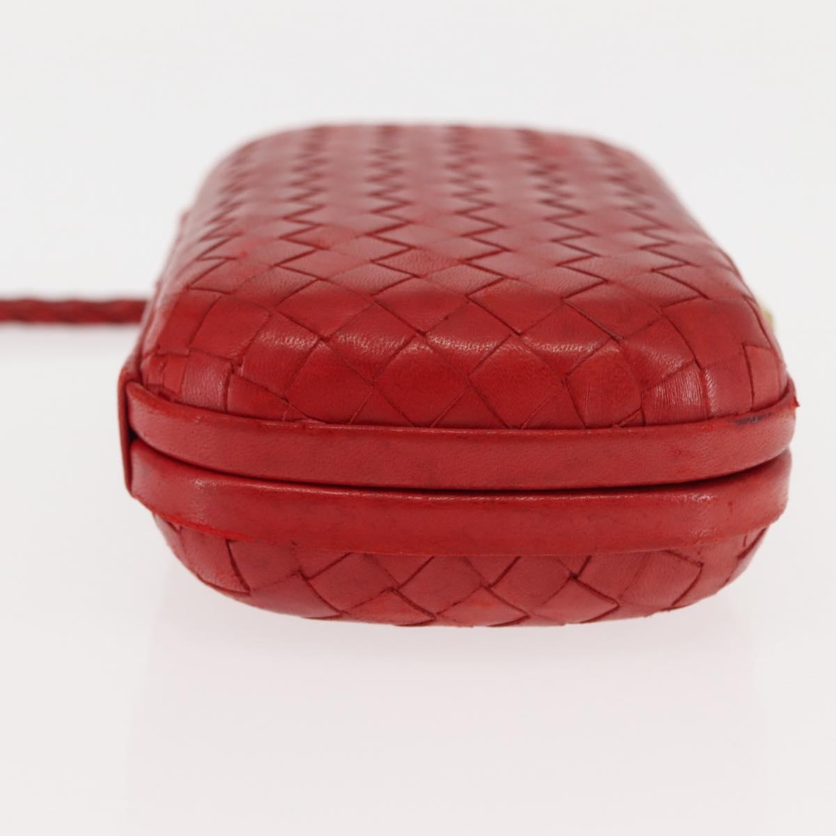 BOTTEGA VENETA INTRECCIATO Pouch Leather Red Gold Auth hk3161