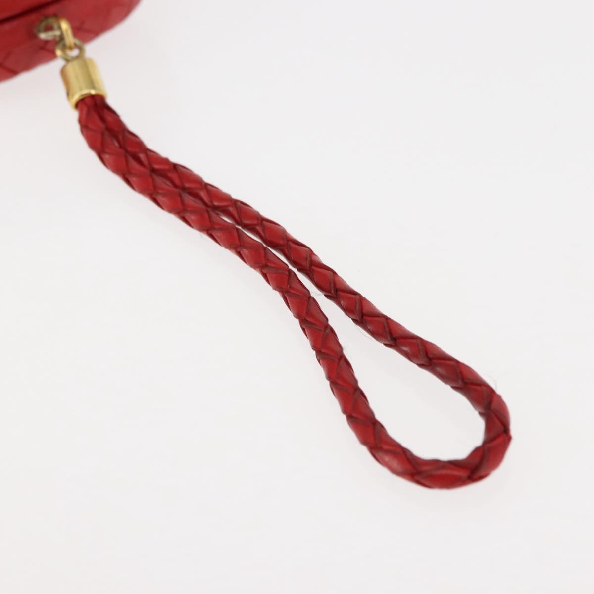 BOTTEGA VENETA INTRECCIATO Pouch Leather Red Gold Auth hk3161