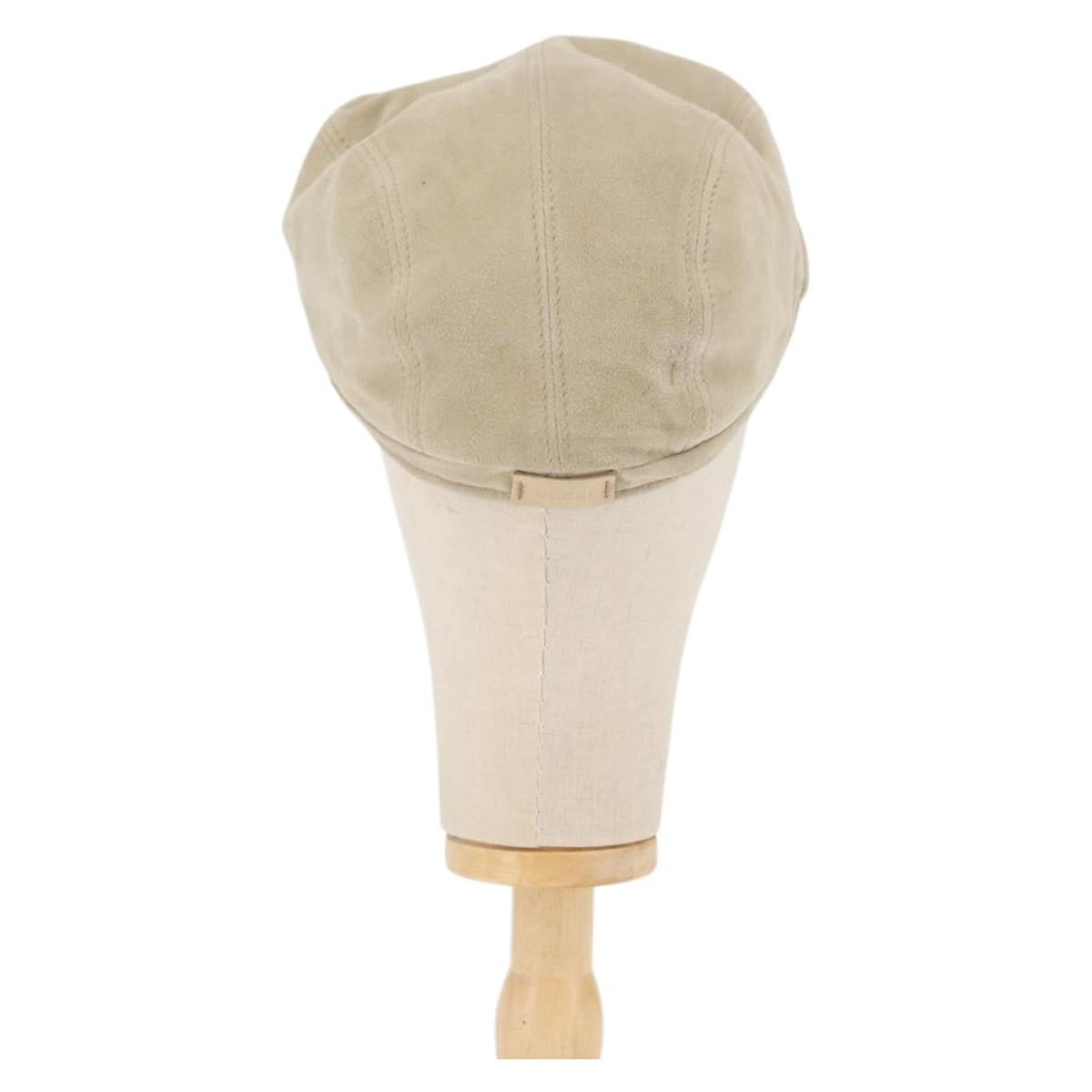 GUCCI Hunting Cap Suede M Beige Auth hk3163