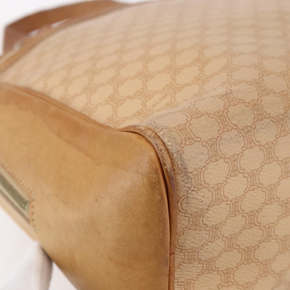 CELINE Macadam Canvas Hand Bag PVC Leather Beige Gold Auth hk3172