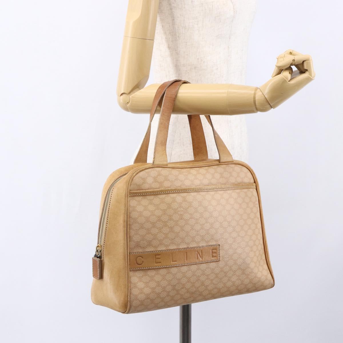 CELINE Macadam Canvas Hand Bag PVC Leather Beige Gold Auth hk3172