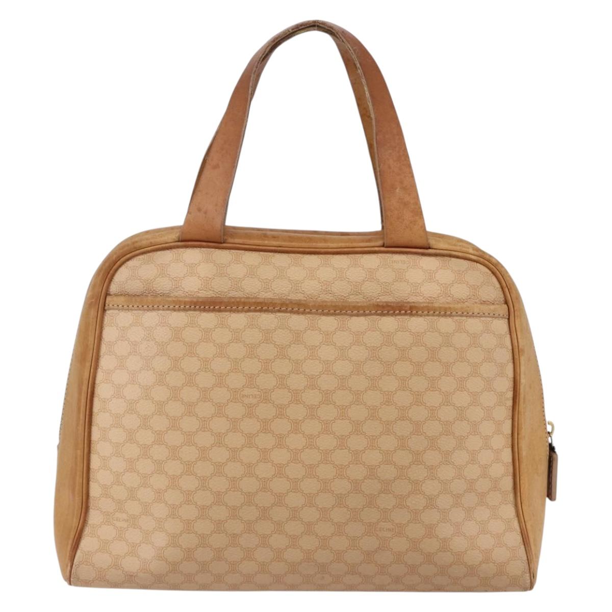 CELINE Macadam Canvas Hand Bag PVC Leather Beige Gold Auth hk3172
