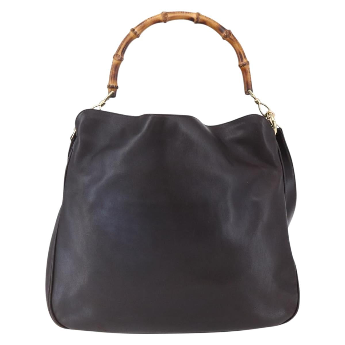 GUCCI Bamboo Shoulder Bag Leather 2way Black Gold 001 0166 1577 Auth hk3173