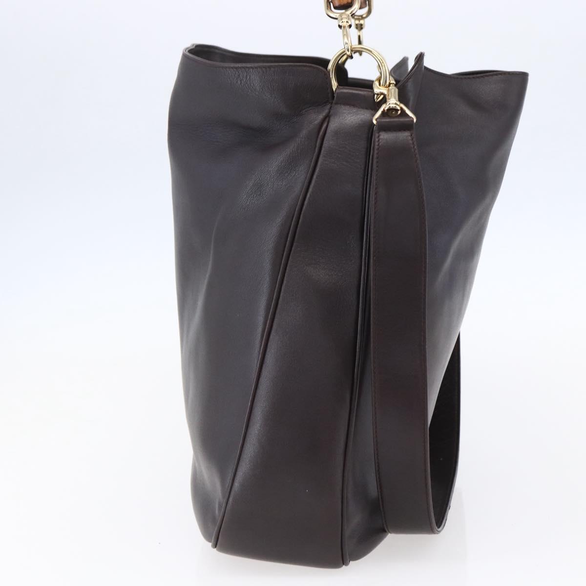 GUCCI Bamboo Shoulder Bag Leather 2way Black Gold 001 0166 1577 Auth hk3173