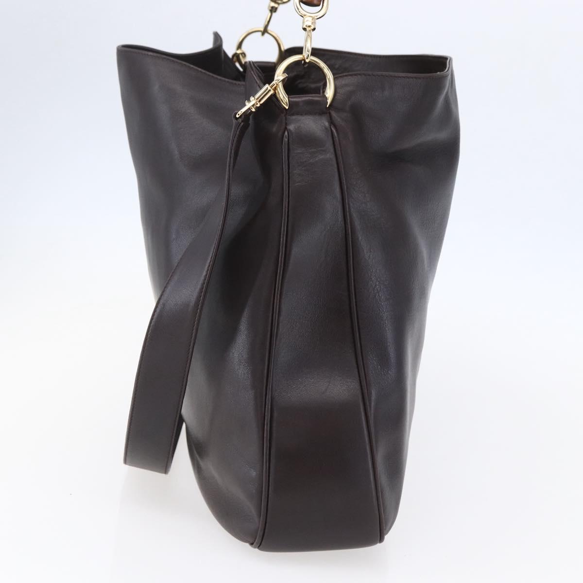 GUCCI Bamboo Shoulder Bag Leather 2way Black Gold 001 0166 1577 Auth hk3173