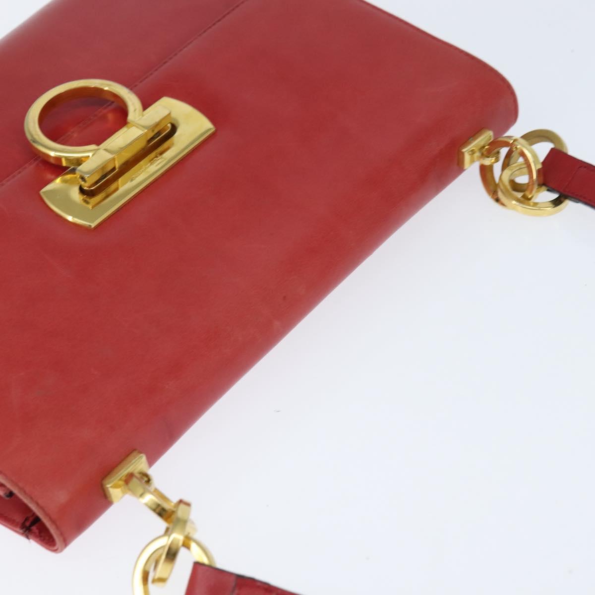 Salvatore Ferragamo Gancini Shoulder Bag Leather Red Gold Auth hk3177