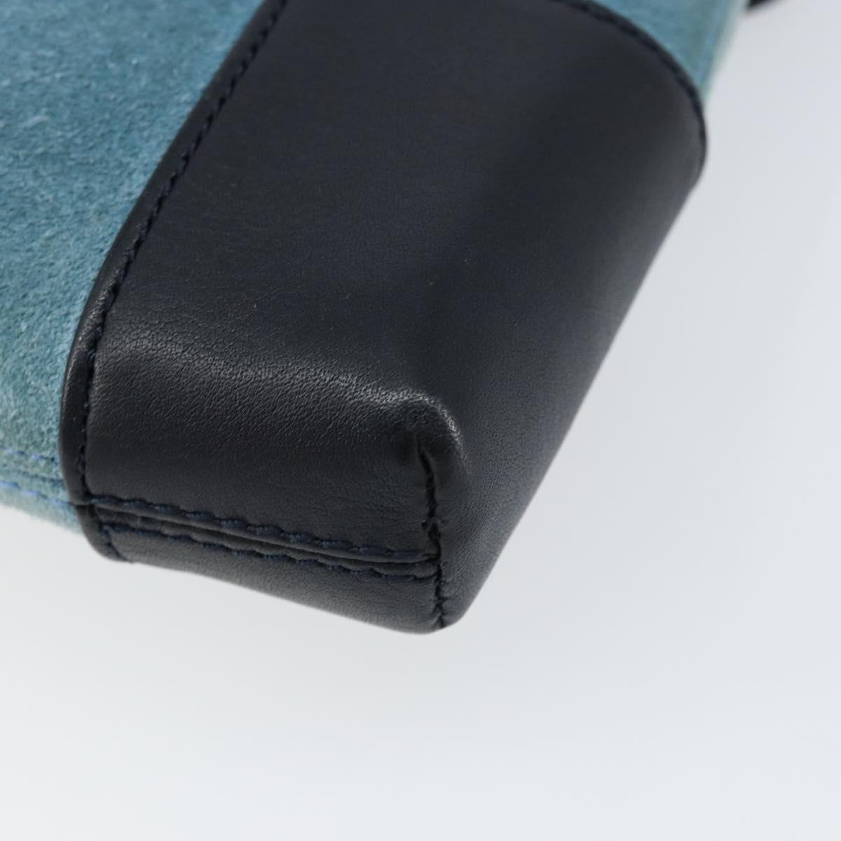 LOEWE Anagram Shoulder Bag Suede Leather Light Blue Navy Auth hk3179