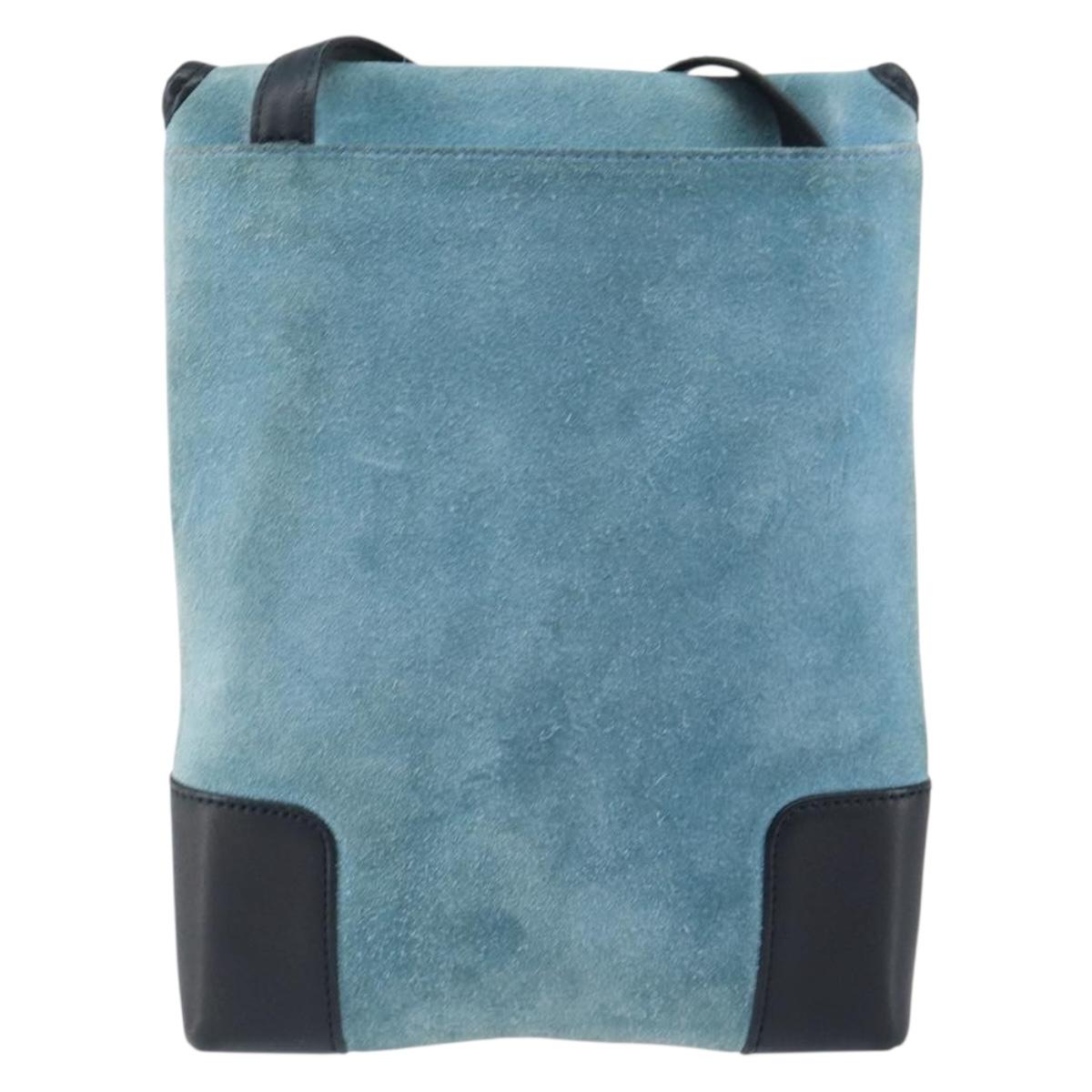 LOEWE Anagram Shoulder Bag Suede Leather Light Blue Navy Auth hk3179