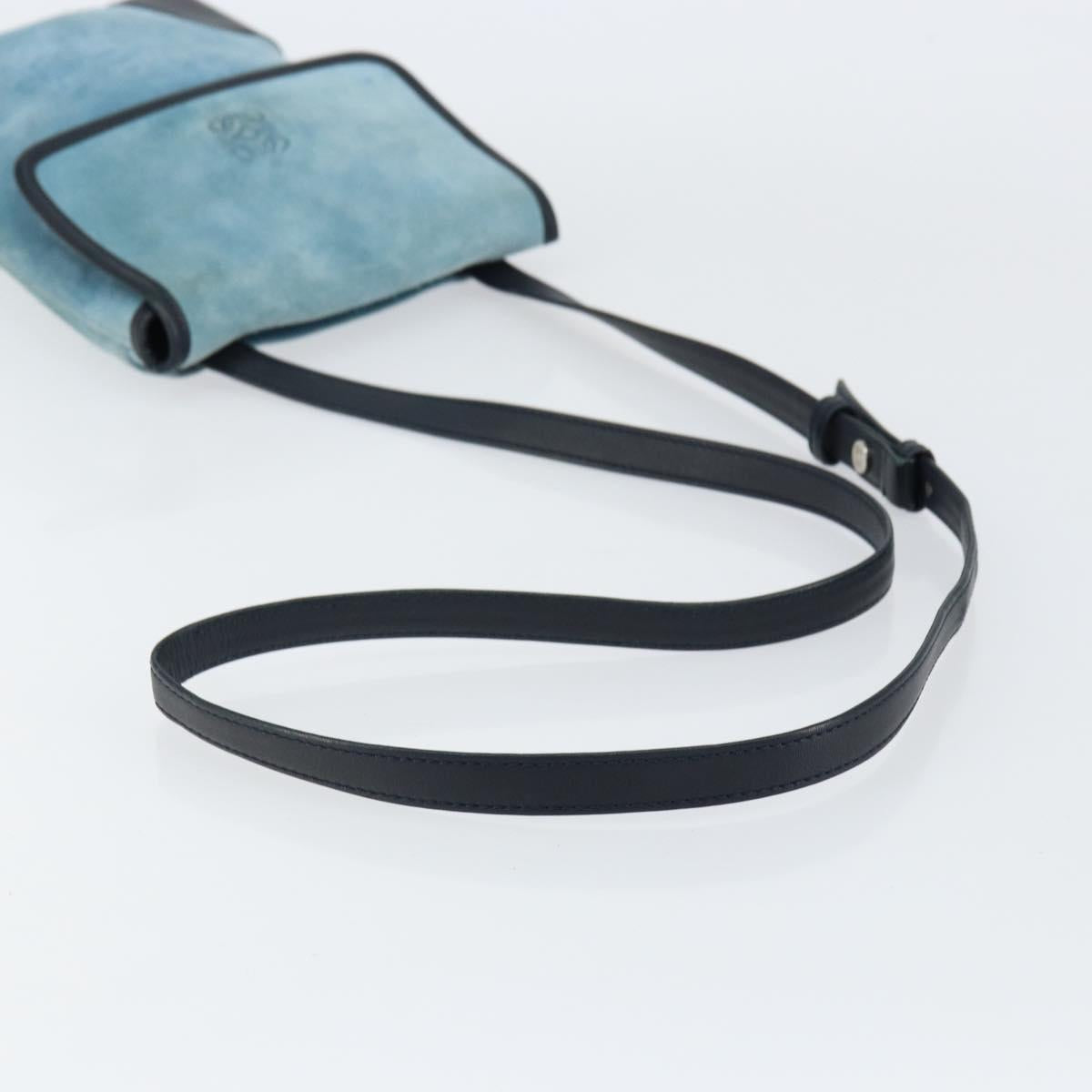 LOEWE Anagram Shoulder Bag Suede Leather Light Blue Navy Auth hk3179