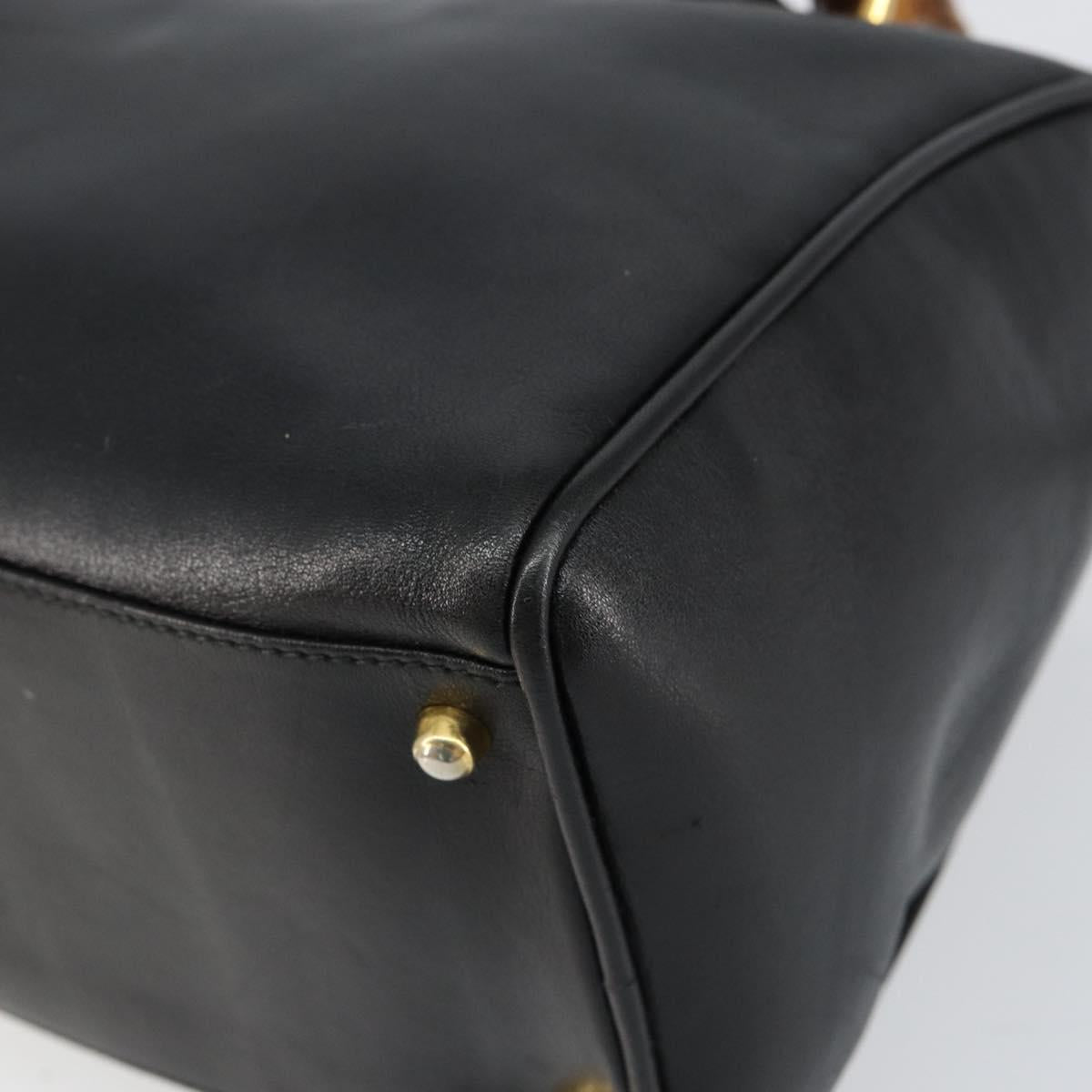 GUCCI Bamboo Hand Bag Leather 2way Black Gold 000 122 0294 Auth hk3185