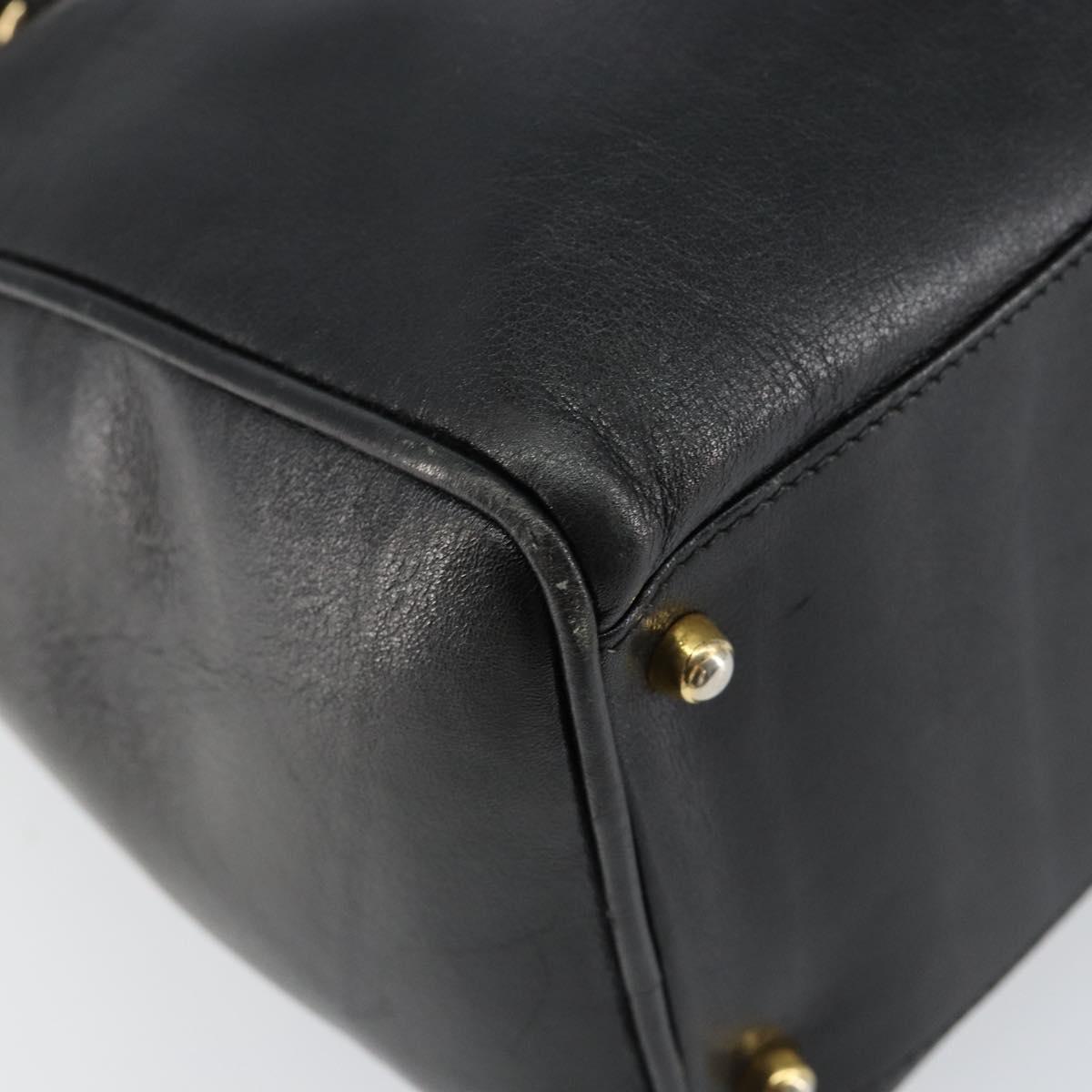 GUCCI Bamboo Hand Bag Leather 2way Black Gold 000 122 0294 Auth hk3185