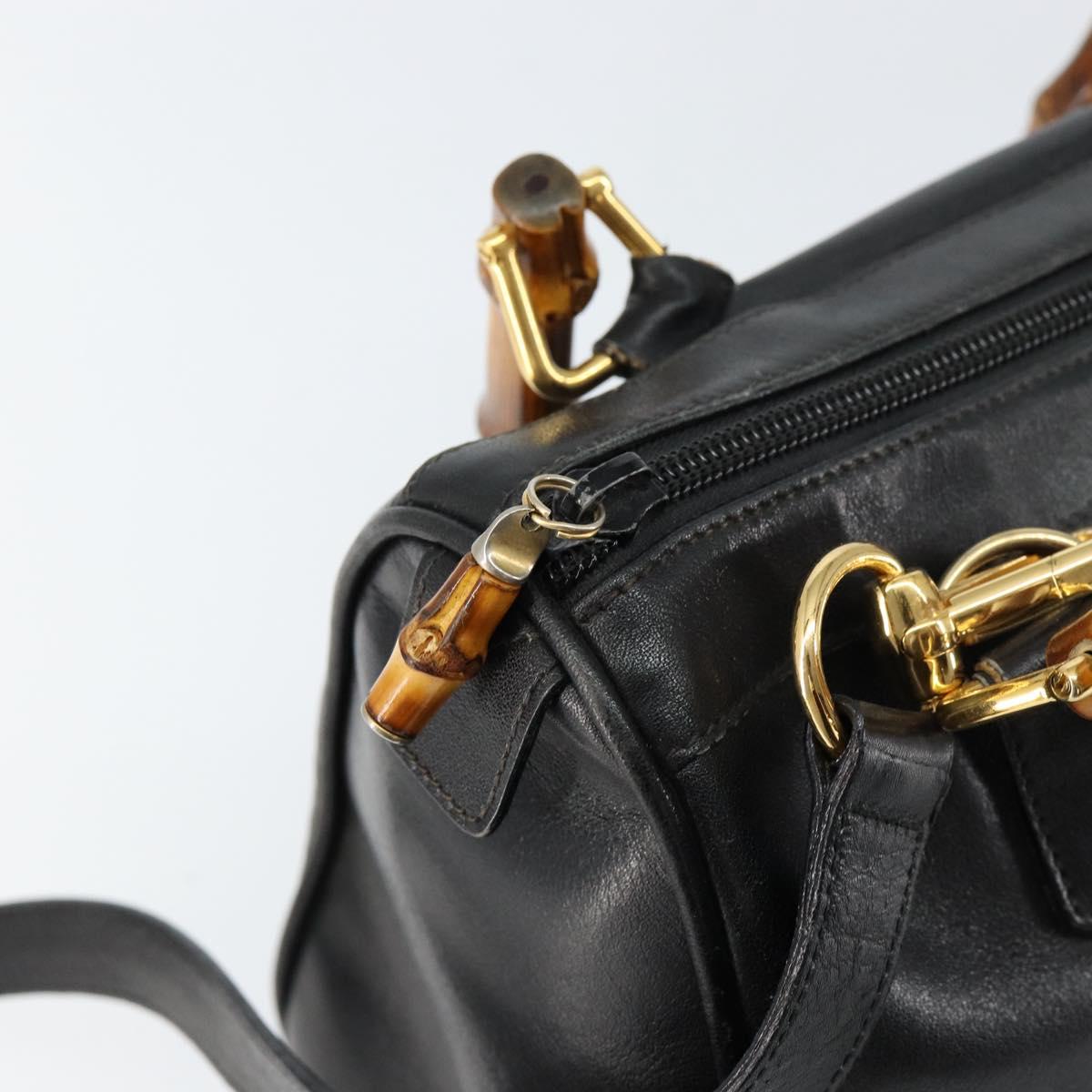 GUCCI Bamboo Hand Bag Leather 2way Black Gold 000 122 0294 Auth hk3185