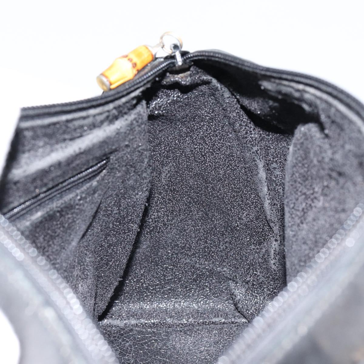 GUCCI Bamboo Hand Bag Leather 2way Black Gold 000 122 0294 Auth hk3185