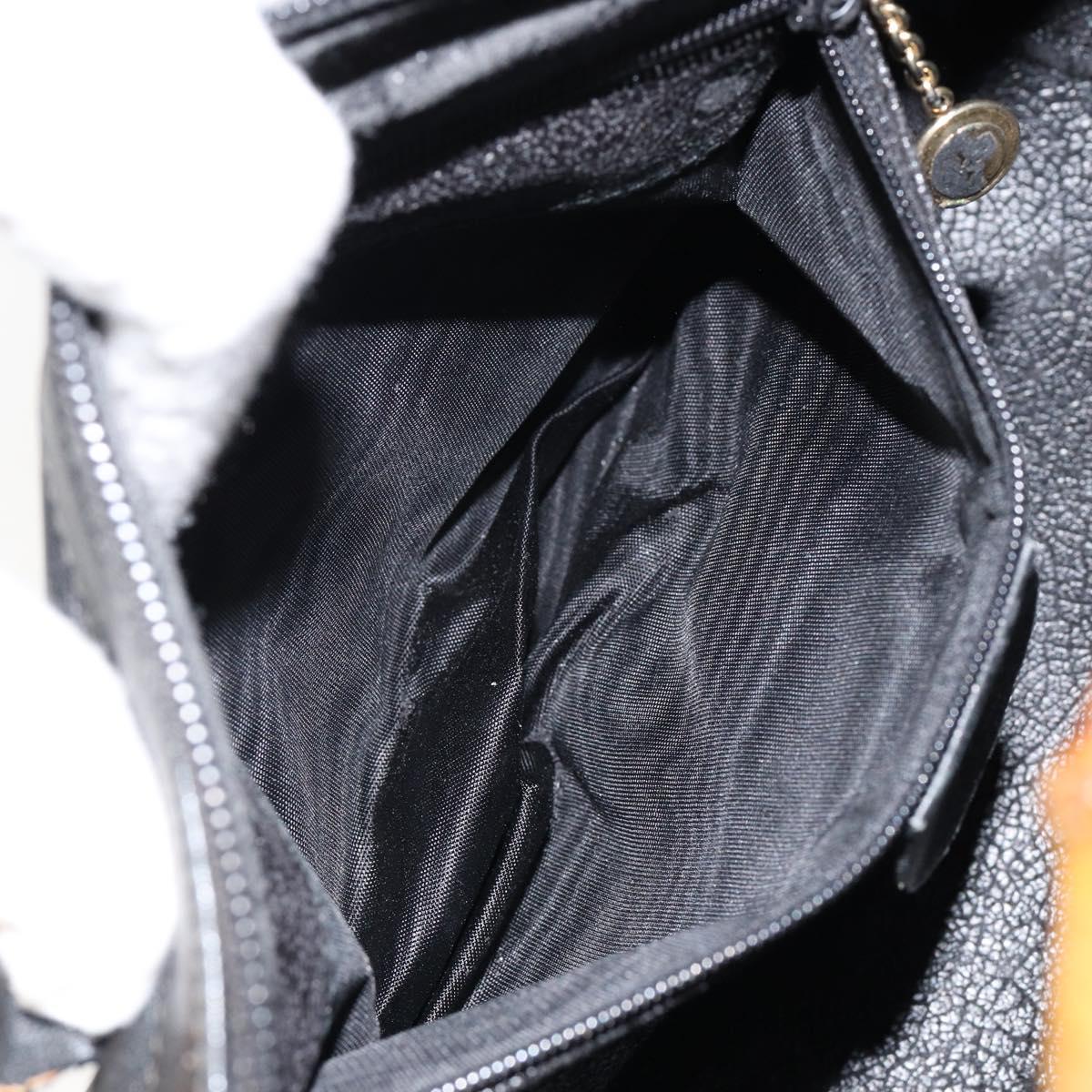 GUCCI Bamboo Hand Bag Leather 2way Black Gold 000 122 0294 Auth hk3185