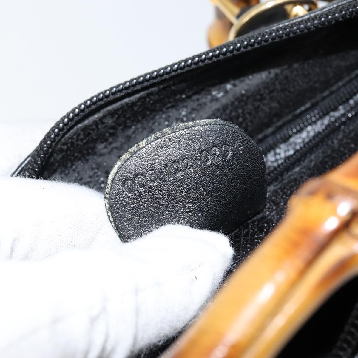 GUCCI Bamboo Hand Bag Leather 2way Black Gold 000 122 0294 Auth hk3185