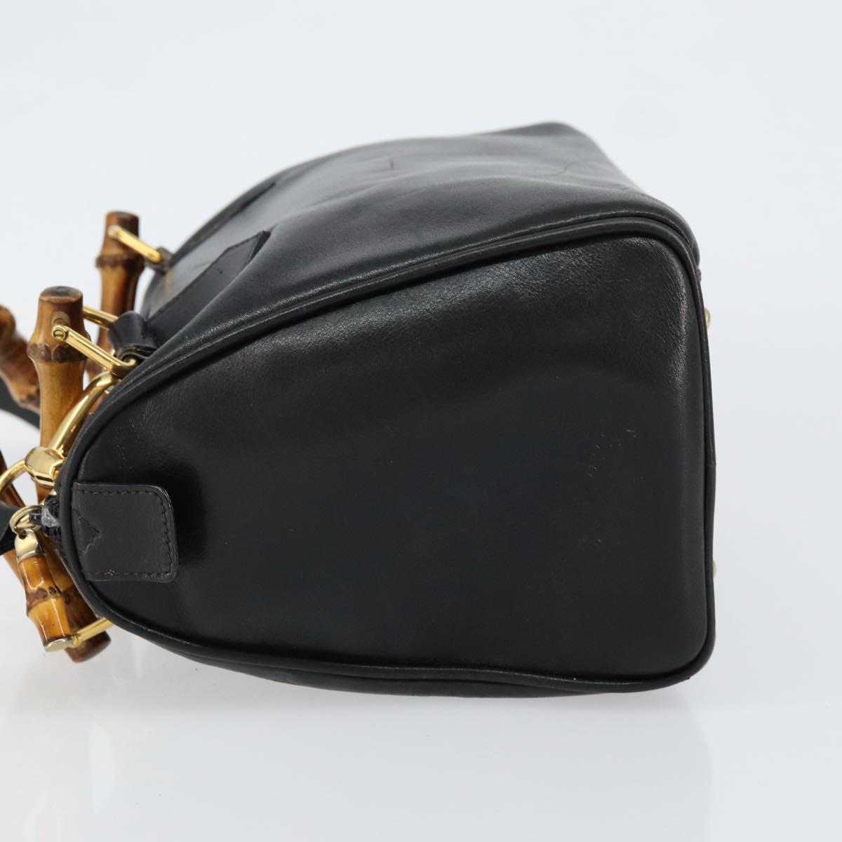 GUCCI Bamboo Hand Bag Leather 2way Black Gold 000 122 0294 Auth hk3185