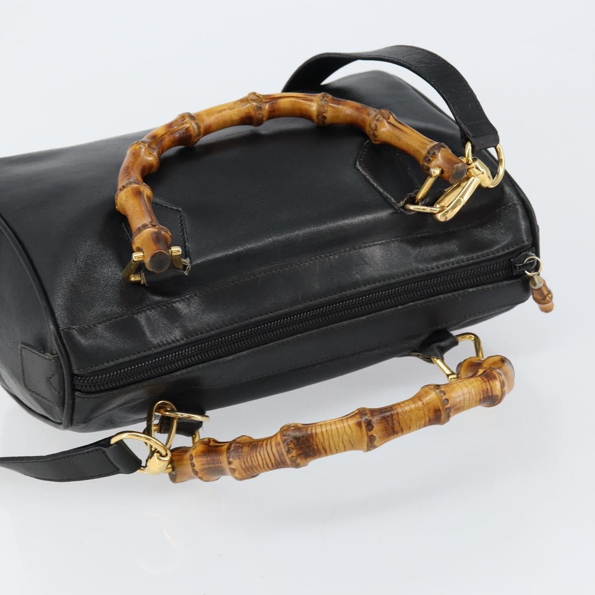 GUCCI Bamboo Hand Bag Leather 2way Black Gold 000 122 0294 Auth hk3185