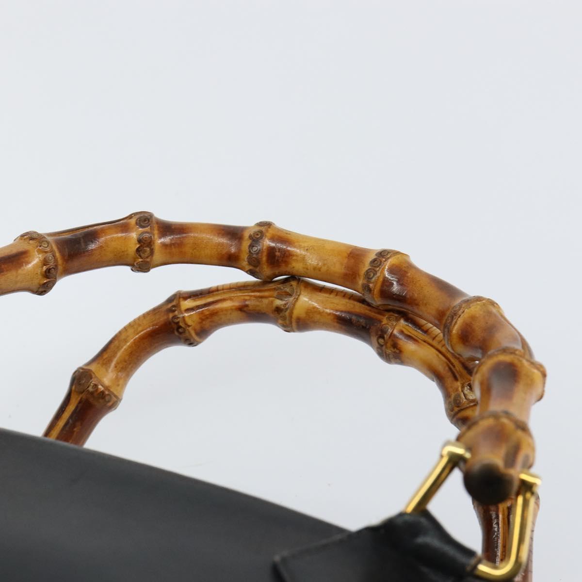 GUCCI Bamboo Hand Bag Leather 2way Black Gold 000 122 0294 Auth hk3185