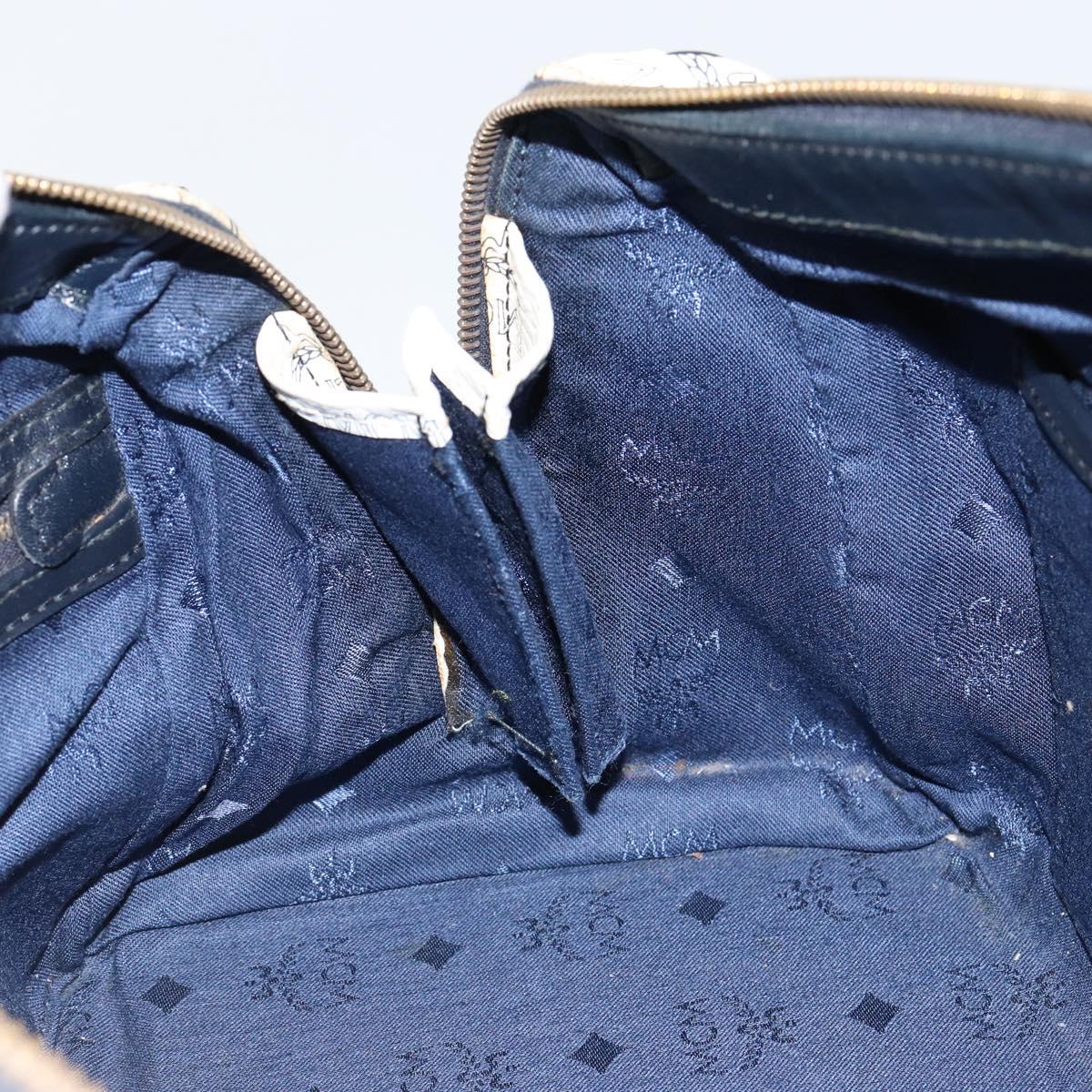 MCM Logogram Vicetos Boston Bag PVC Leather White Gold Auth hk3189