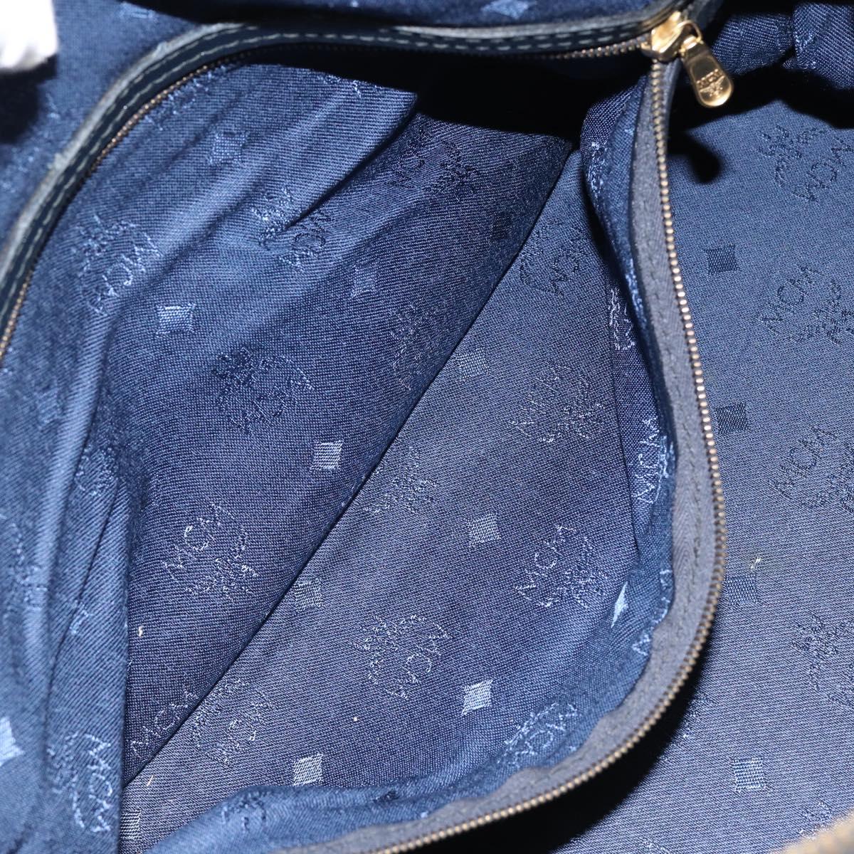 MCM Logogram Vicetos Boston Bag PVC Leather White Gold Auth hk3189