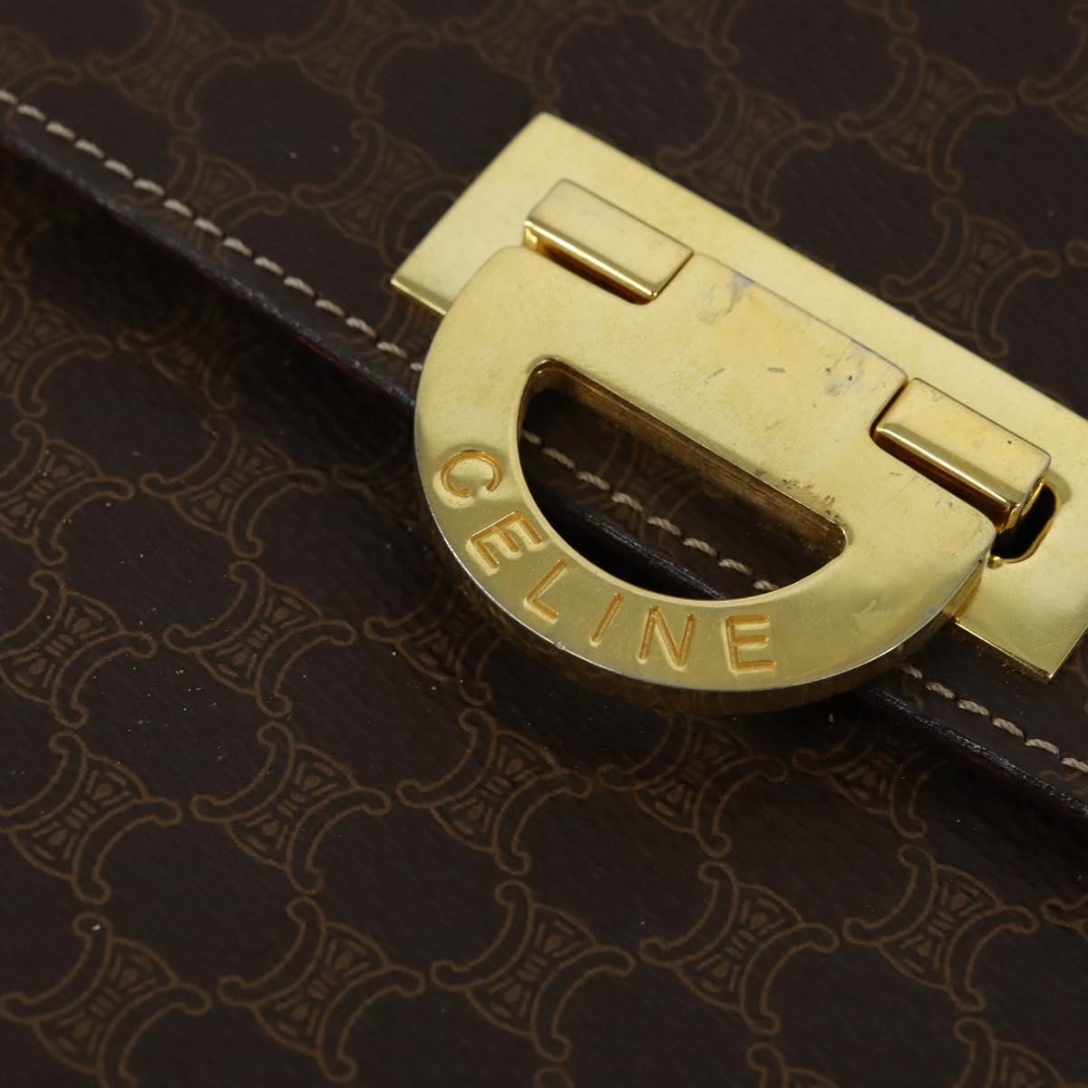 CELINE Macadam Canvas Hand Bag PVC Leather 2way Brown Gold Auth hk3227