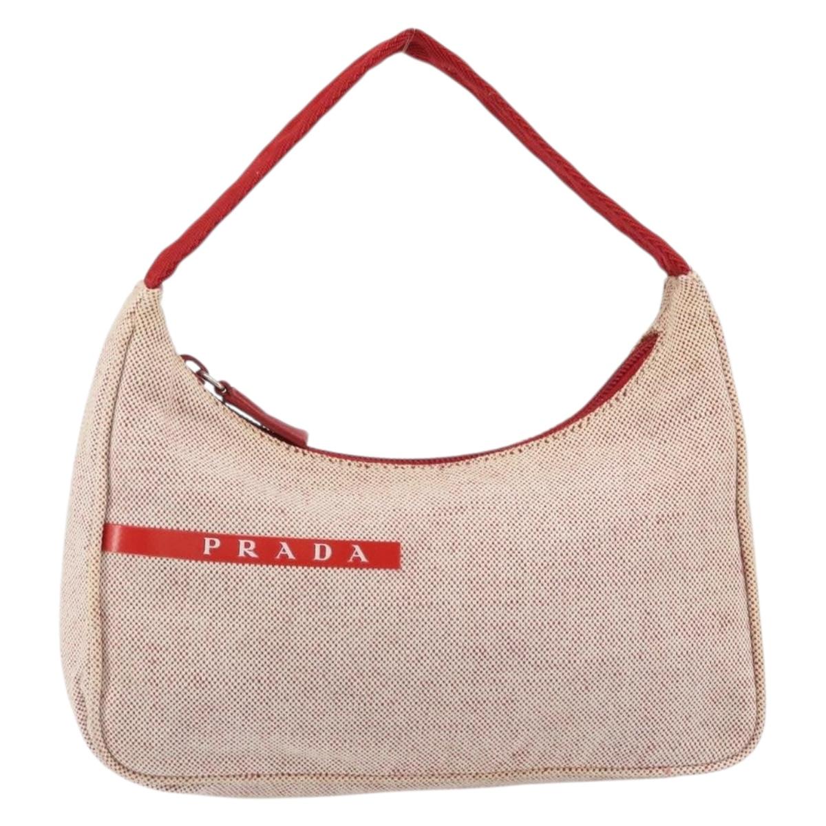 PRADA Sports Hand Bag Canvas Gray Red Auth hk3258
