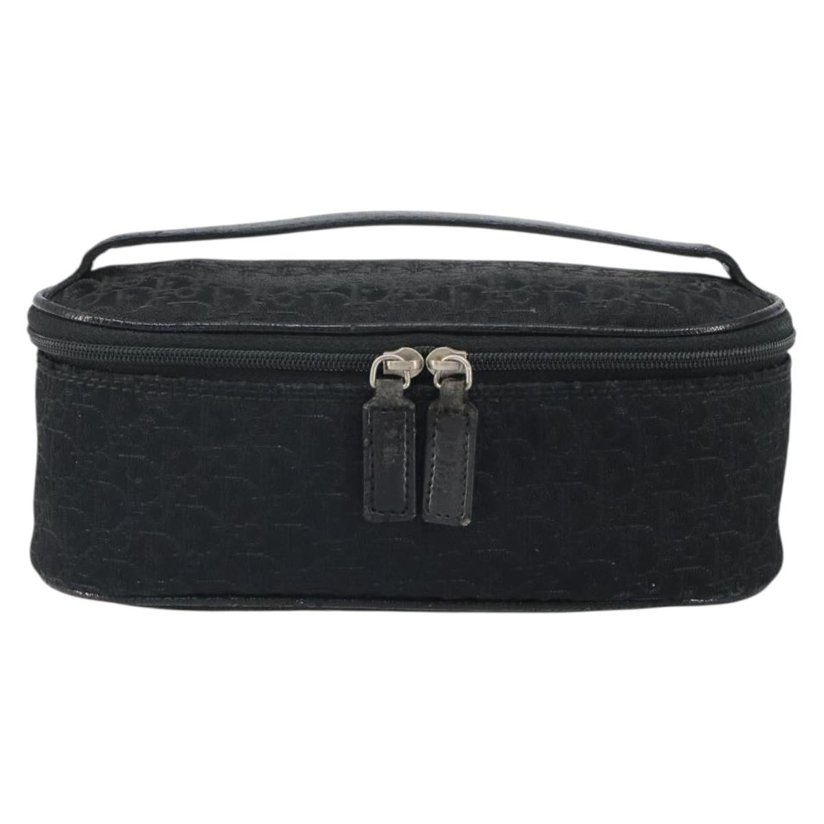 Christian Dior Trotter Canvas Vanity Pouch Black Silver Auth hk3265