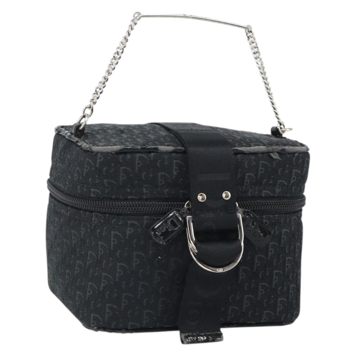Christian Dior Trotter Canvas Vanity Pouch Black Silver Auth hk3266