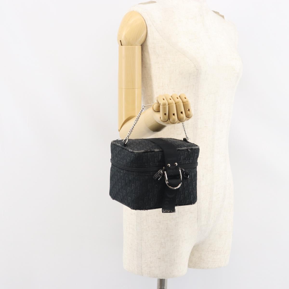 Christian Dior Trotter Canvas Vanity Pouch Black Silver Auth hk3266