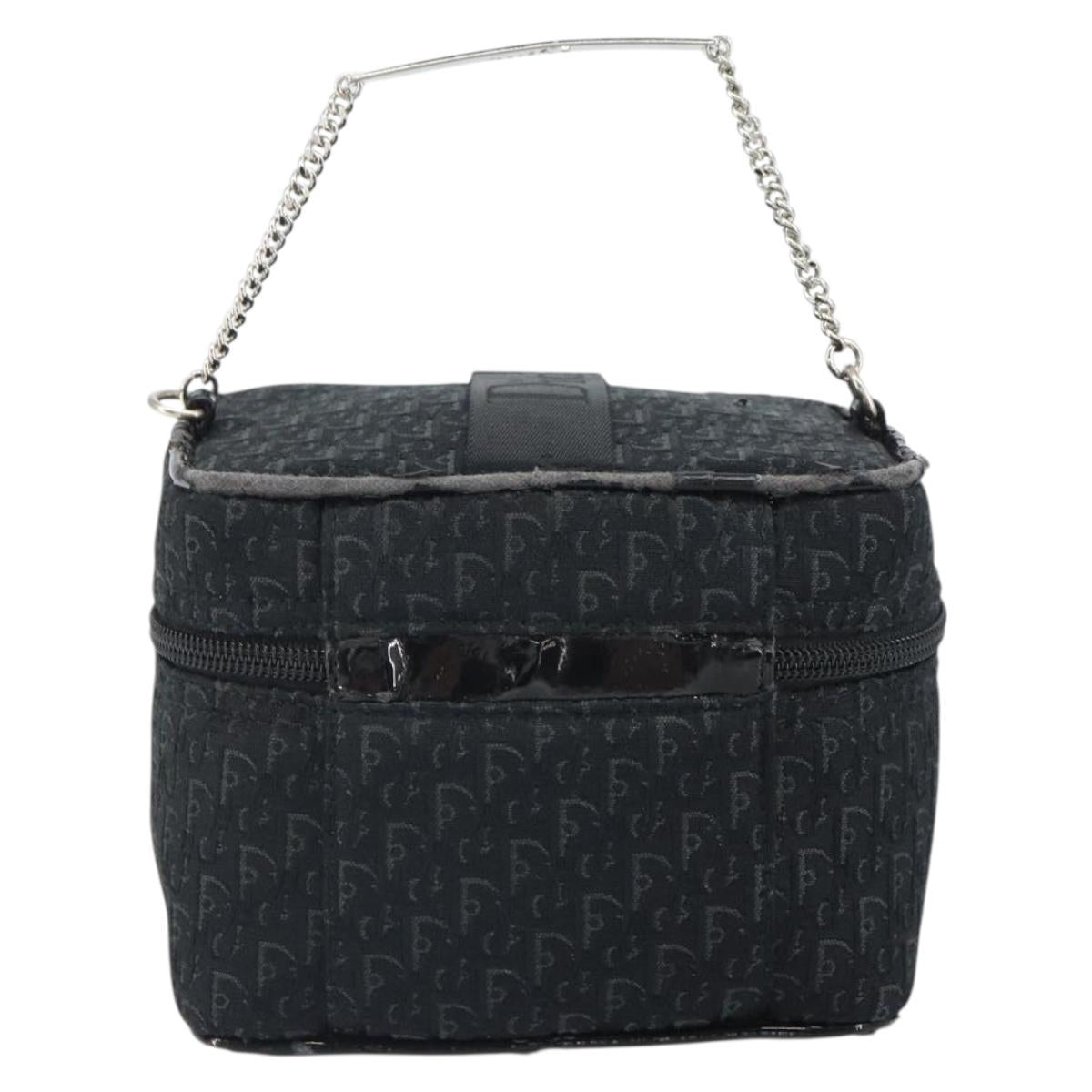 Christian Dior Trotter Canvas Vanity Pouch Black Silver Auth hk3266