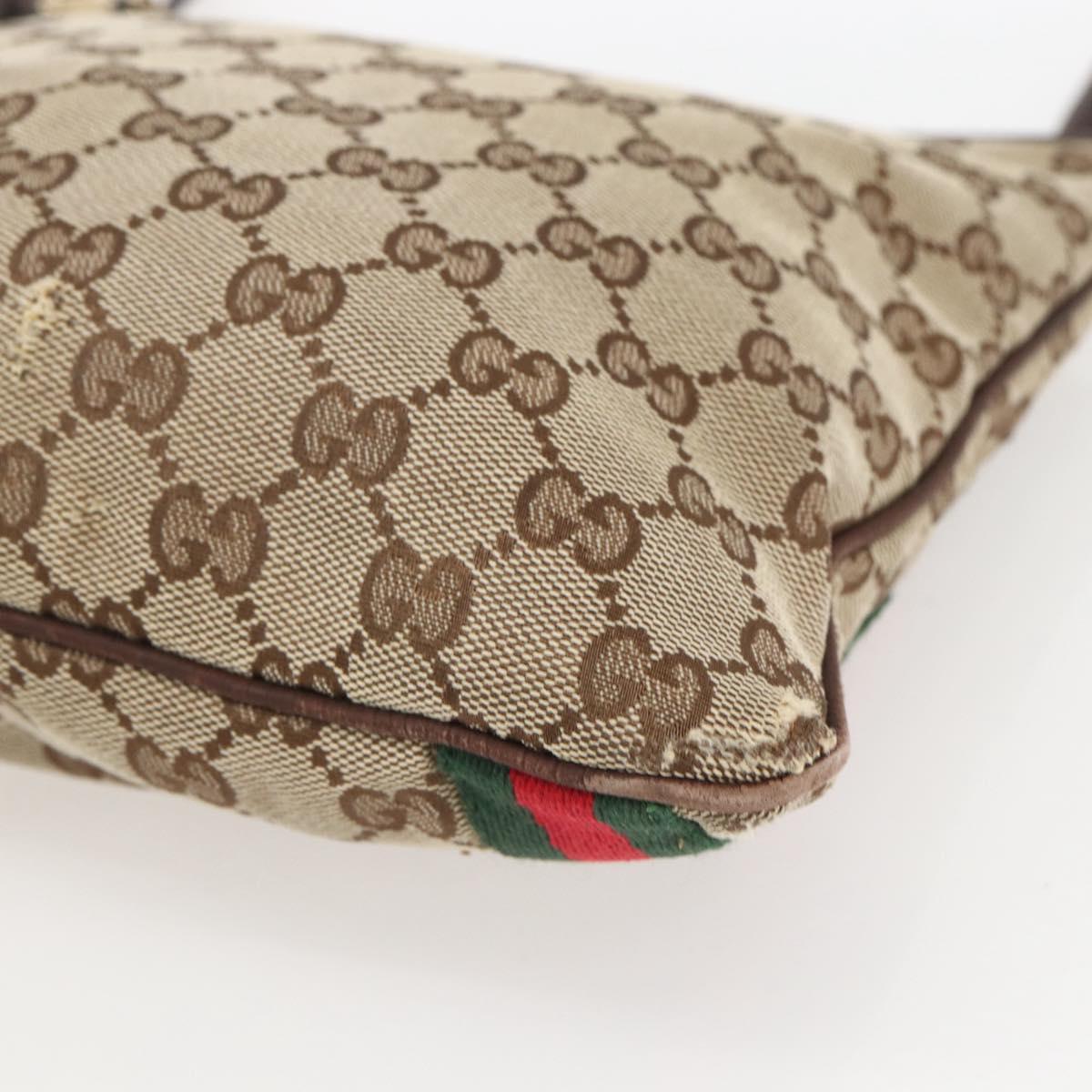 GUCCI GG Canvas Web Sherry Line Shoulder Bag Beige Gold 144388 Auth hk3291