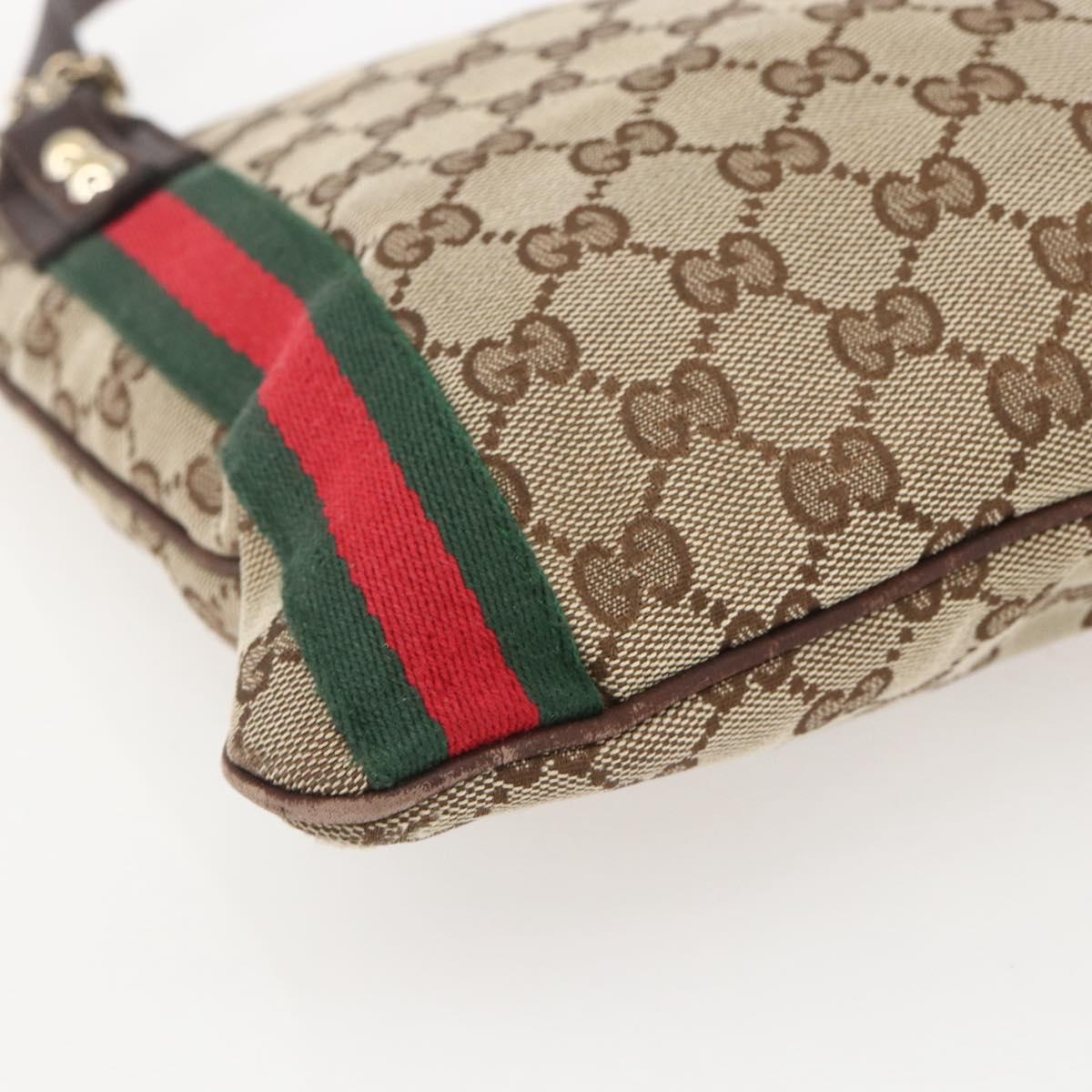 GUCCI GG Canvas Web Sherry Line Shoulder Bag Beige Gold 144388 Auth hk3291